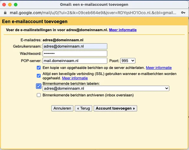 E-mailaccount toevoegen gmail server - always ahead